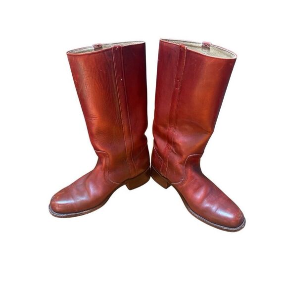 Vintage 80s Frye Campus Boots Women 11.5/ Mens 10 D Red Brown Square Toe Western - Picture 12 of 13